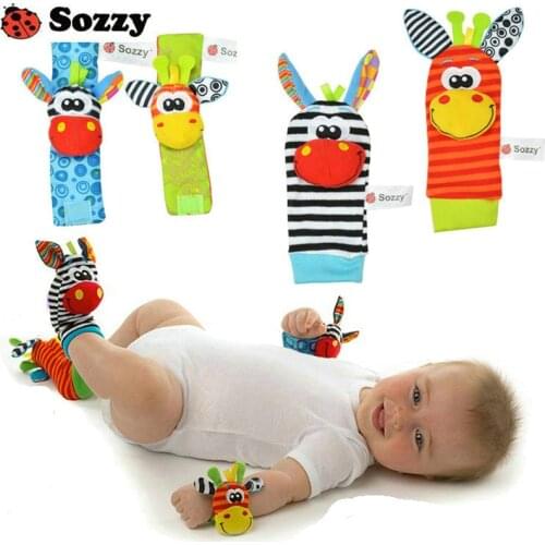 4 pcs/lot (4 pcs=2 pcs waist+2 pcs socks), baby rattle toys Sozzy Garden Bug Wrist Rattle and Foot Socks