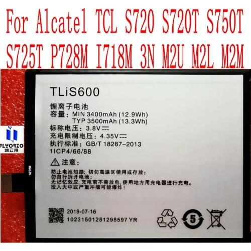 New High Quality 3400mAh TLiS600 Battery For Alcatel TCL S720 S720T S750T S725T P728M I718M 3N M2U M2L M2M Mobile Phone