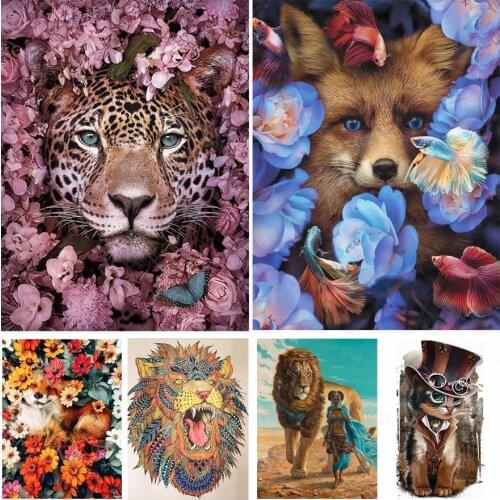 Flower Animals Diy 5D Diamond Painting Leopard Lion Full Square and Round Embroidery Mosaic Wall Art Cross Handmade Home Decor