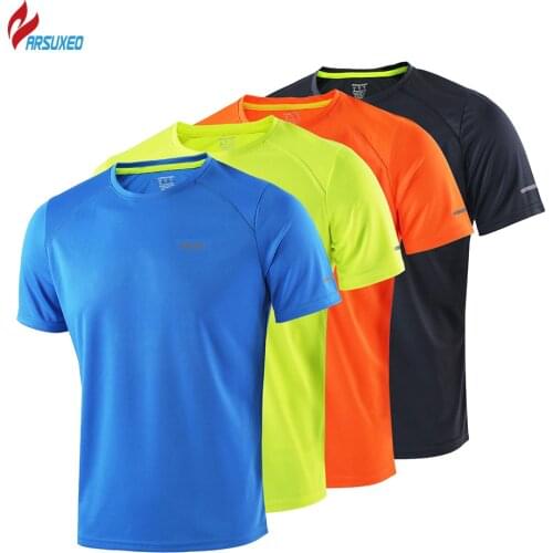 ARSUXEO Summer Running Sports T Shirt Men Gym Shirt Short Sleeves Quick Dry Jersey Fitness Crossfit Mens Tennis Training Shirt
