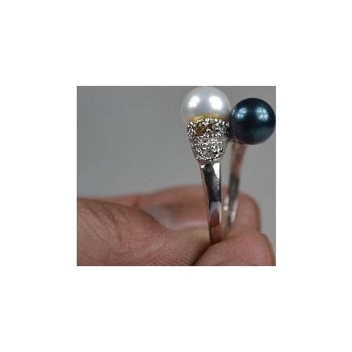 FREE shipping Old Collectible Mio Silver Inly Perl & Hndwork Blue nd White Perl Ring pearl