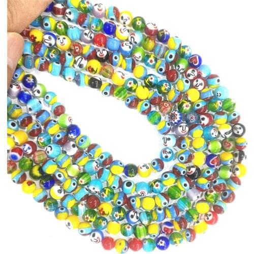 Thousand Flower Colored Glass Loose Beads 8mm Round Smile Colored Glass Bead DIY Making Bracelet Necklace Jewelry Accessories