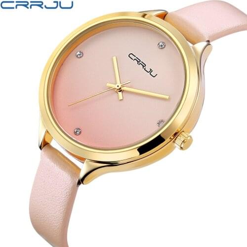 CRRJU CJ- 2120 Ladies Watch BrandRhinestone Leather Female Clock Quartz Watch Wrist Quartz Women Watches