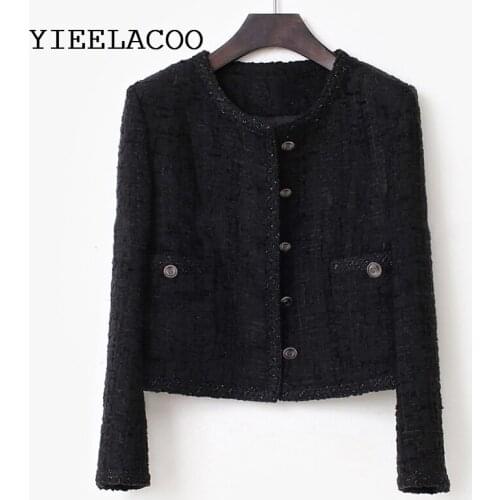 Black tweed jacket female spring /autumn / winter jacket temperament French perfume womens jacket small fragrant short coat
