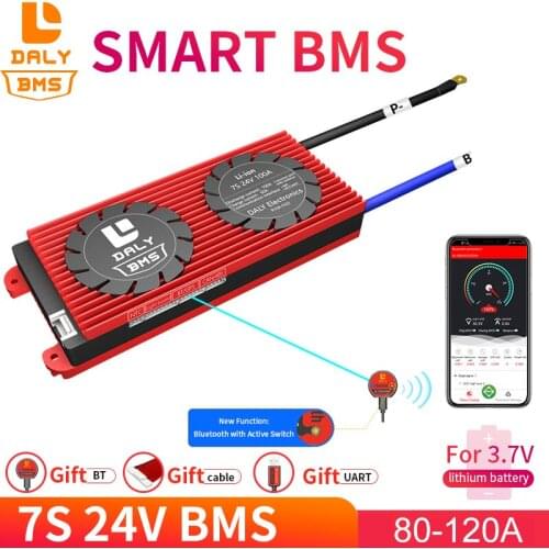 Daly 18650 smart BMS 7S 24V 80A 100A 120A Bluetooth 485 to USB device NTC UART software togther Lion LiFepo4 Battery BMS