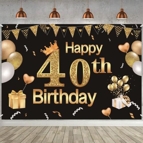 40th Birthday Decorations Happy Birthday Sign Photo Booth Props Backdrop Photography Background Sparkling Golden Party Banner