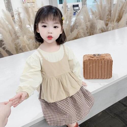 Kids Clothes Girls Plaid Dress + Tshirt Girls Clothing Patchwork Girl Outfit Casual Style Childrens Clothes Girl