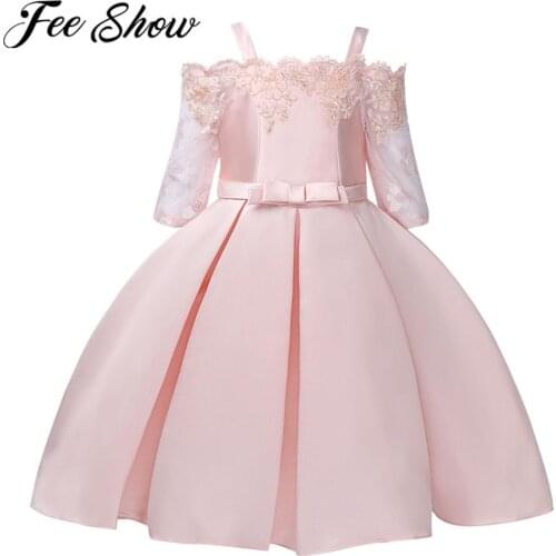 Kids Dress for Girls Birthday Party Princess Dresses Knee Length Sheer Lace Embroidered Girls Flower Dress Children Ball Gown
