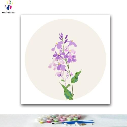 DIY colorings pictures by numbers with colors Orychophragmus violaceus picture drawing painting by numbers framed Home