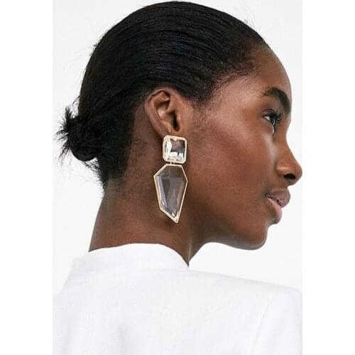 E56A Acrylic Crystal Irregular Shape Dangle Earring Clear Geometric Statement Earrings Hypoallergenic for Women Girls