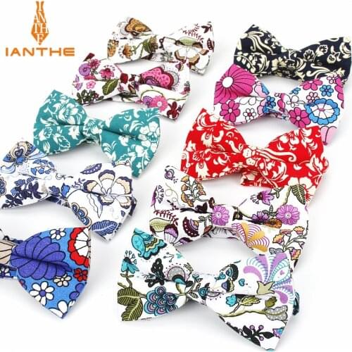 2018 brand new mens fashion vintage floral print cotton bowtie for men wedding suits neck ties corbatas gravata dress shirts tie