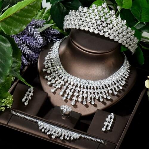 HIBRIDE Beauty Wedding Jewelry Sets Sparkling CZ Bridal Hair Accessories Leaf Design Neckalce Earring Sets Women Bridal N-1626