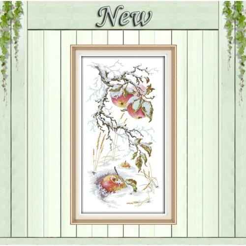 Apple in the snow fruits diy painting counted print on canvas DMC 11CT 14CT kits Chinese Cross Stitch embroidery needlework Sets