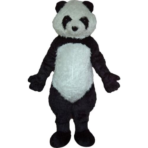 Chinese Panda teddy Bear Mascot Costume Long Velvet Fancy Dress Xmas game Adult