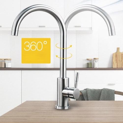 Stainless Steel Kitchen Faucet Brushed Process Swivel Basin Faucet 360 Degree Rotation Hot & Cold Water Single Handle Mixers Tap