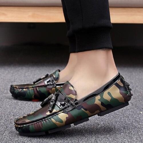 WEH loafers men fashion italian Camouflage 2021 new Slip On Leather plus Size 47 48 shoes Moccasins light shoes men casual shoes