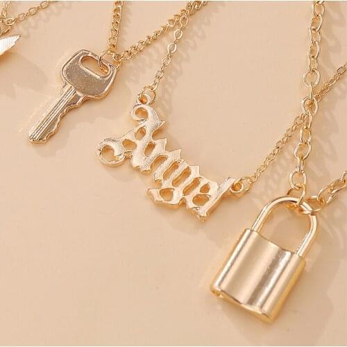 IF ME Fashion Crystal 6PCs/set Rose Lock Butterfly Snake Pendant Necklace for Women Gifts Vintage Heart Angel Necklaces Jewelry