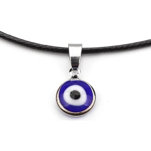 VSnow Fashion Blue Circle Enamel Demon Eye Chokers Necklace for Women Black Wax Rope Geometrical Pendant Necklace Jewellery