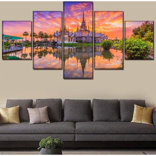 Five-Piece Modular Picture Wall Hd Art Poster Religious Architecture Canvas Painting Living Room Modern Home Decoration Mural