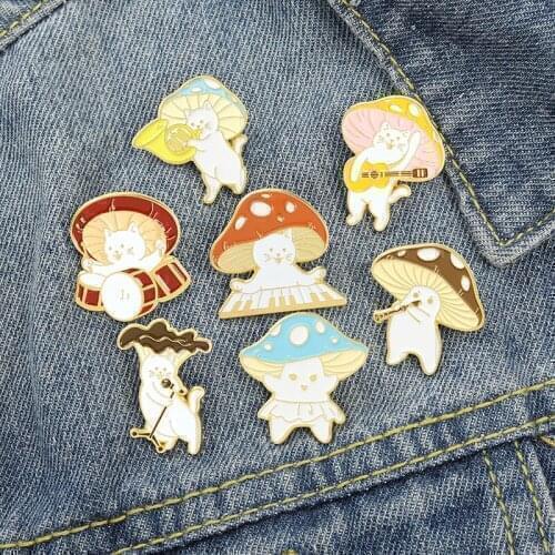 Cartoon Mushroom Brooches for Women Cute Musical Instrument Guitar Plant Enamel Lapel Pin Anime Badge Jewelry Gift Wholesale