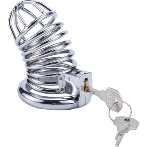 Male Metal Steel Cock Cage Penis Cage Ring Chastity Device Catheter Cock Cage with Stealth New Lock Adult Belt Sex Toy For Man