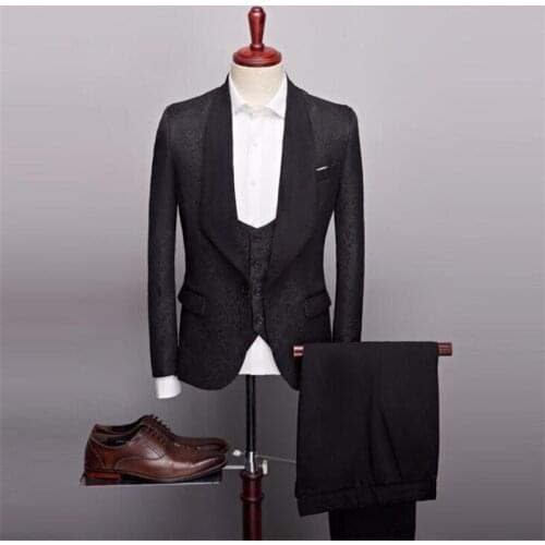 Mens three-piece suits jacquard blazers homme платье пиджак clothing European American green host emcee performance dress