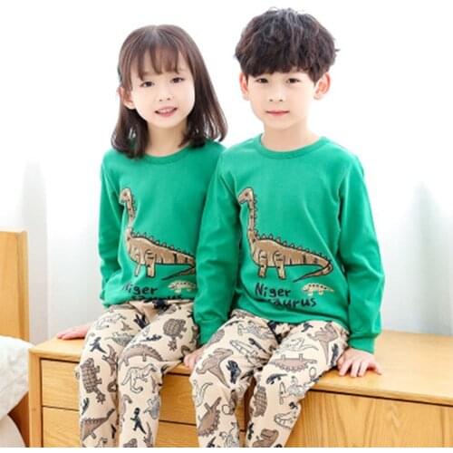 New Children Pajamas Boys Cartoon Dinosaur Pyjamas Girls Cotton Sleepwear Kids Family Pijamas for Nightwear 3-14T