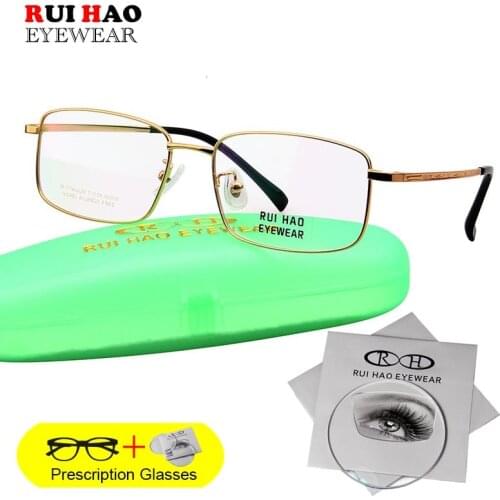 Leisure Business Customize Prescription Glasses Men Rectangle Titanium Frame Fill Hyperopia Myopia Progressive Resin Lenses
