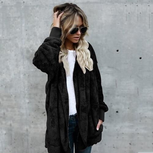 Casual Women Long Sleeve Imitation Fur Cardigans Solid Loose Pocket Long Cardigan Autumn Winter Ladies Warm Coat Outwear