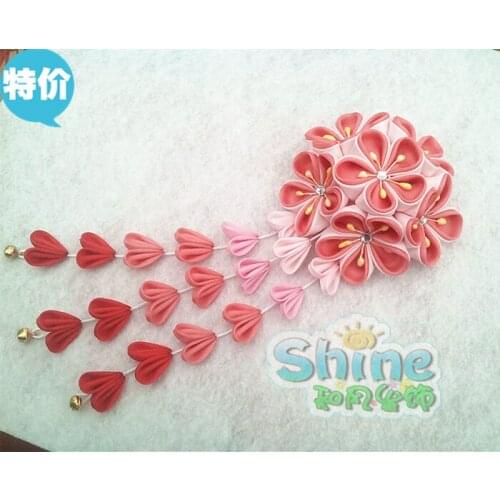 Hand made hairpin cotton cloth hair clip barrettes Japanese style anime Kimono cosplay accessories free shipping sakura flowers