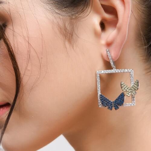 Delicate High end Butterfly Earrings Women Full Zirconia Luxurious Rhinestone Colour Square Fashion wedding gift