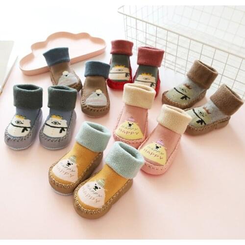 3 Pairs Autumn winter terry thick Newborn baby floor socks baby anti-skid leather toddler shoes socks children socks 0-3 years