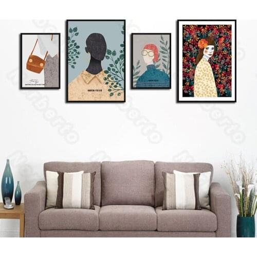 Modern Fashion Style Canvas Painting Wall Poster Cartoon Drawings Pretty Girl Meeting Her Lovers for Home Rooms Wall Decoration