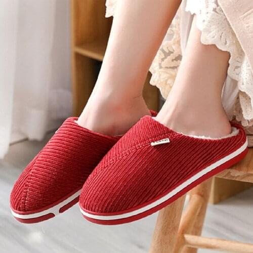 Womens Slippers Cotton Concise Non-Slip Winter Couple Shoes Warm Solft Home Female Indoor Flats Solid Ladies Plus Size Footwear