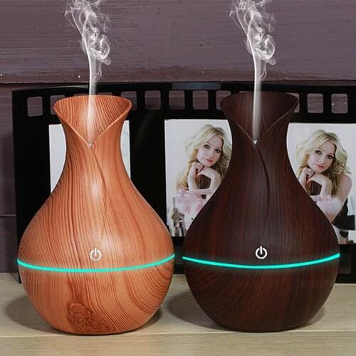 Home USB Aroma Essential Oil Diffuser Mini Ultrasonic Air Humidifier Wood 400ml Grain Cool Mist Maker 7 Color Chang LED Lights