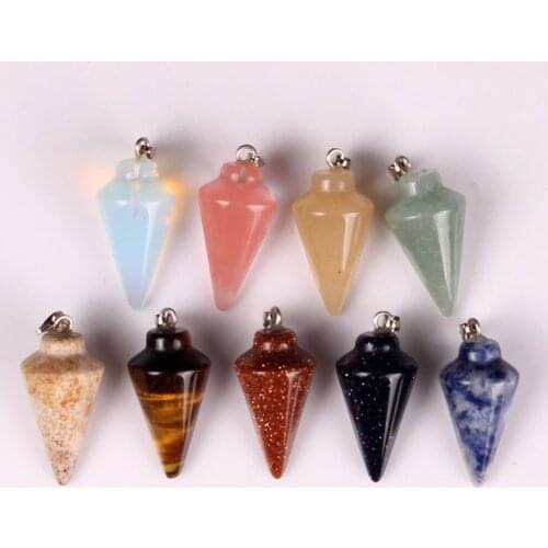 Vintage Gem Stone Opal Quartz Crystal Bullet Shape Point Reiki Chakra Pendant Fit Necklace Boho Jewelry Gift for Male Female