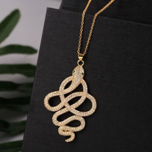 High Quality Gold Color Copper Metal Cubic Zirconia Snake Pendants Necklaces For Women Stainless Steel Chain Necklace Jewelry