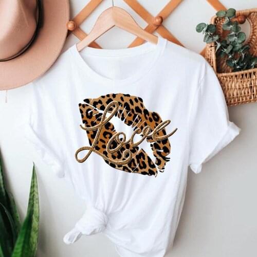 Women Lady Print Female Tee T-Shirt Lip Leopard Kawaii Trend Summer 90s Short Sleeve Tshirts Clothes Graphic T Top