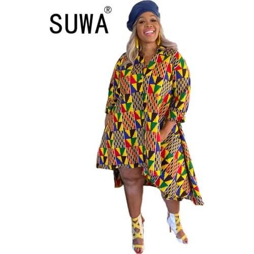 Women Plus Size Clothing Fall 2020 Oversized Tie Dye Long Sleeve Shirt Blouses Boho Knee Length Dresses Streetwear Wholesale