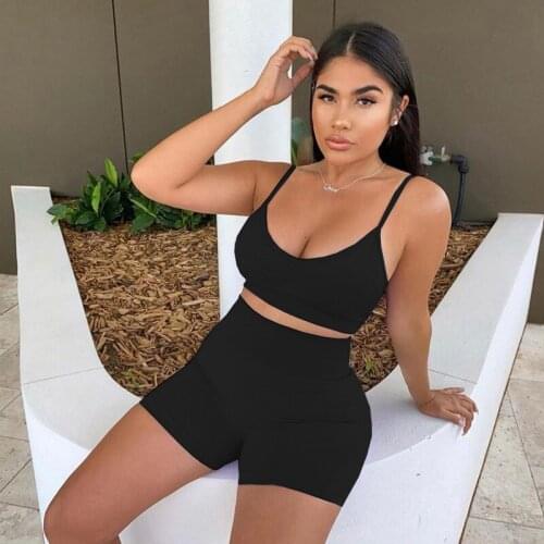 2020 New Women Summer 2PCS Set Sleeveless U Neck Sexy Tank Tops Vest High Waist Shorts Pants Two Piece Set Sportswear