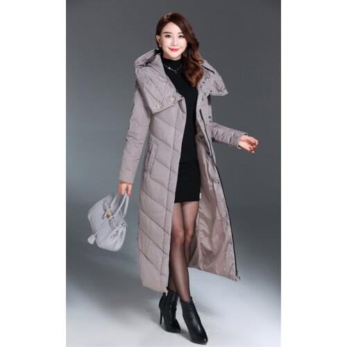 Down Womens Fashion Jacket Hooded White Duck Down Coat Women Long Parka Solid Padded Jackets Casaco De Inverno WXF393 s