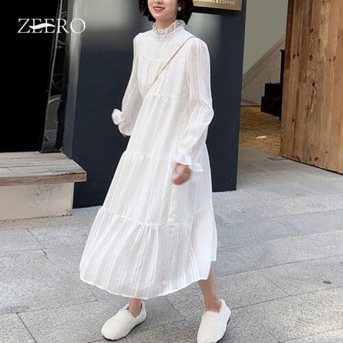 2020 Spring Women Long Flare Sleeve Striped White Midi Dress Elegant Female Casual Loose Lace Up Straight Dresses Plus Size 3XL