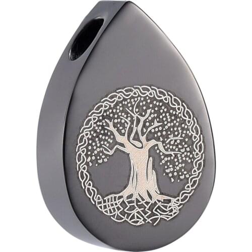 CMJ9807 1PCS/5PCS /10Pcs Black Tree of Life Teardrop Necklace in 316L Stainless Steel -Cremation Jewelry Keepsake Urn Pendant