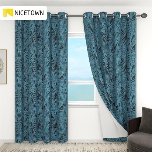 NICETOWN 1pc Blackout Curtain Palm Leaf Blue Living Room Bedroom Curtain Finished Curtain Kitchen Curtain