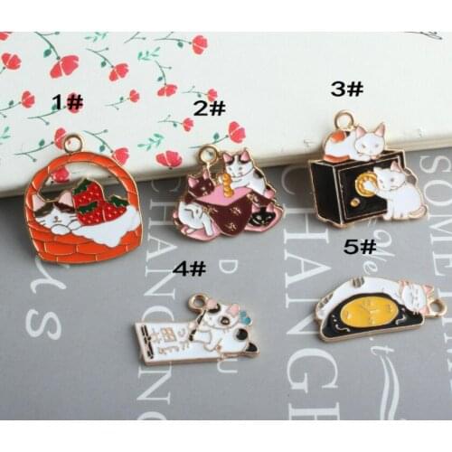 10pcs Cat Charm Enamel Charms For Jewelry Making Fashion Earring Pendant Bracelet Necklace Charm