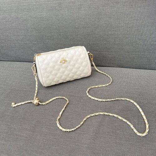 2021 New Chain Women Crossbody Bags Fashion Diamond Lattice PU Leather Female Shoulder Cylinder Bag Small Bee Luxury Handbags