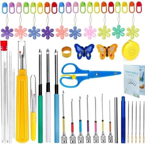 KAOBUY 59 PCS Stitching Punch Needle Punch Needle Embroidery Kit with Embroidery Tools Kits for DIY Sewing Cross Stitching