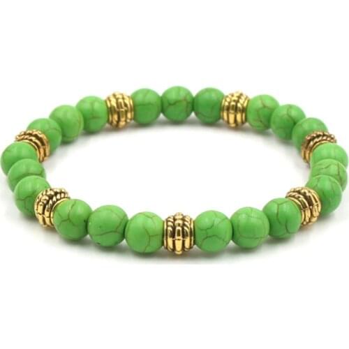 8mm gdf2 gold ball black stone volcanic lava nature black stone green turquoise agate Onyx Bracelet Reiki Chakra Fashion