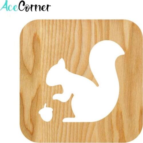 Acecorner Creative 3D Wooden Night Light DIY Squirrel LED USB Animal Lamp Novelty Kid Bedroom Decor Lampara Table Children Gift