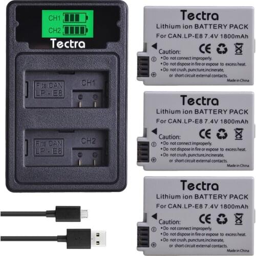 3PCS 1800mAh LP-E8 LPE8 LP E8 Battery for Canon EOS 550D 600D 650D 700D X4 X5 X6i Battery+LCD USB Dual Charger Type C